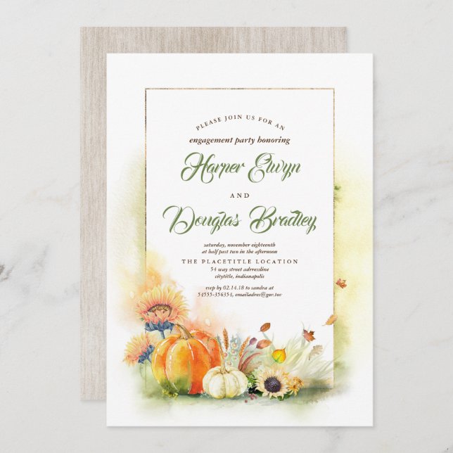 Pumpkins und Sonnenblumen fallen Engagement Party Einladung (Vorne/Hinten)