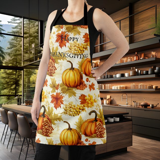 Pumpkins und Trauben glückliches Erntedankfest Schürze (Apron featuring a pattern with pumpkins and grapes. Beautiful for Thanksgiving or a fall birthday)