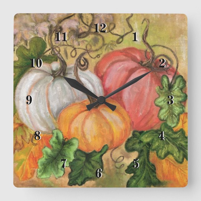 Pumpkins - Wasserfarben Kunst Quadratische Wanduhr (Vorderseite)