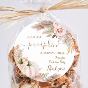 Pumpkins Watercolor Boho Girls Fall 3. Geburtstag Runder Aufkleber