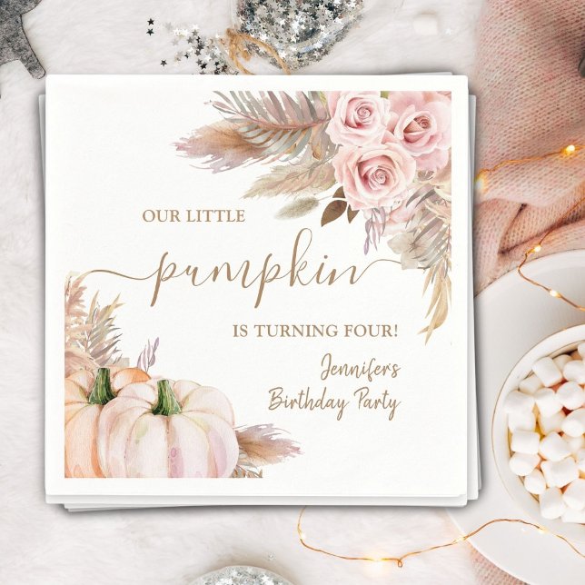 Pumpkins Watercolor Boho Girls Fall 4. Geburtstag Serviette (Von Creator hochgeladen)