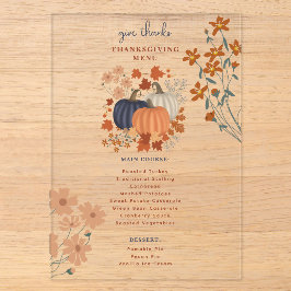 Pumpkins Wildblumen Erntedank Dinner Menu Acryleinladungen