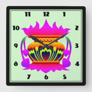 Pun Kalasa Sri Lanka traditioneller Topf des Wohls Quadratische Wanduhr