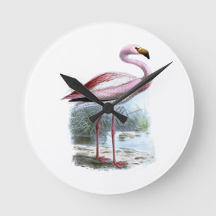 Puna-Flamingo-Vintage-Illustration Runde Wanduhr