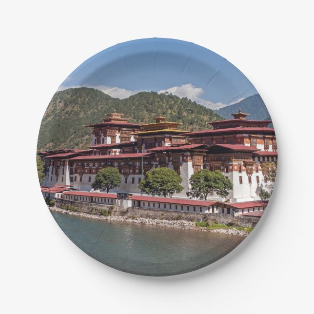Punakha Dzong in Bhutan Pappteller (Vorderseite)