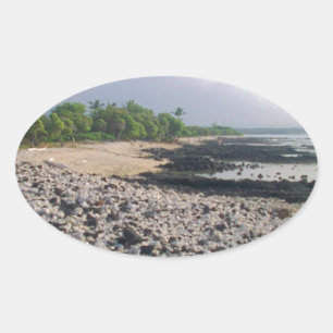 Punaluu Black Sand Beach Hawaii Große Insel Ovaler Aufkleber