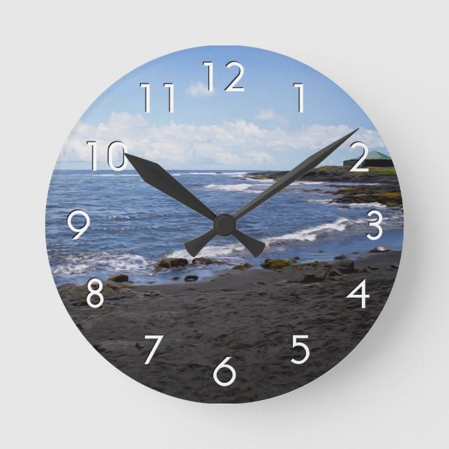 Punalu'u Black Sand Beach Hawaii Runde Wanduhr (Vorderseite)