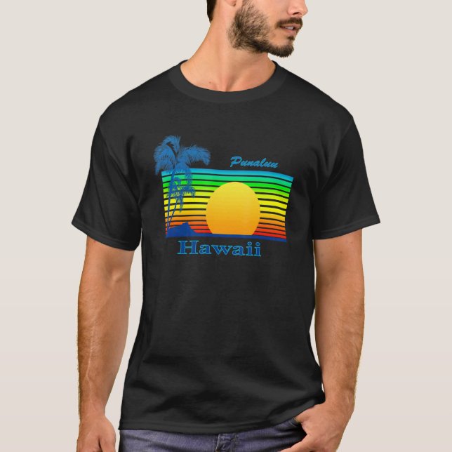 Punaluu Hawaii Retro Tropical Beach Sunset T-Shirt (Vorderseite)