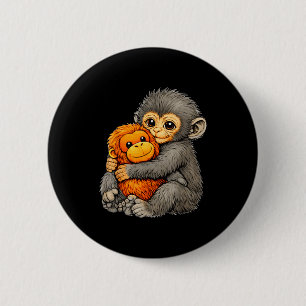 Punch-Affe lustig süßes Baby-Tier umarmt Plüsch Button