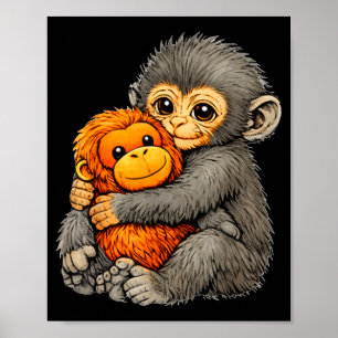 Punch-Affe lustig süßes Baby-Tier umarmt Plüsch Poster