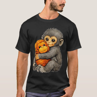 Punch-Affe lustig süßes Baby-Tier umarmt Plüsch  T-Shirt