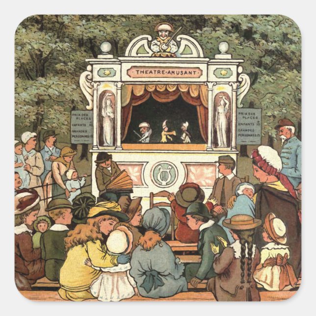 Punch and Judy Puppet Show" Quadratischer Aufkleber (Vorderseite)