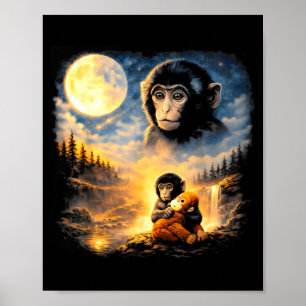 Punch-Babyaffe betrachtet seine Mutter im Mond Poster