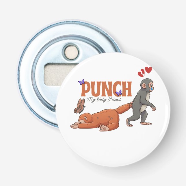 ‏Punch‑kun & Plush Monkey – Kawaii für Kinder Flaschenöffner (Vorderseite)