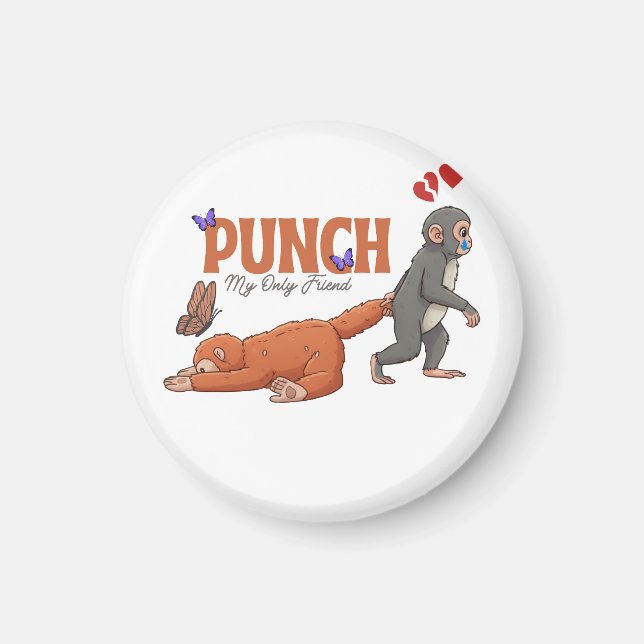 ‏Punch‑kun & Plush Monkey – Kawaii für Kinder Magnet (Vorne)