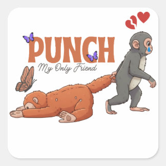 ‏Punch‑kun & Plush Monkey – Kawaii für Kinder Quadratischer Aufkleber