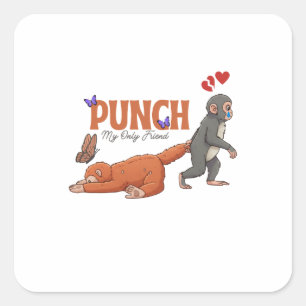 Punch‑kun & Plush Monkey – Kawaii für Kinder Quadratischer Aufkleber