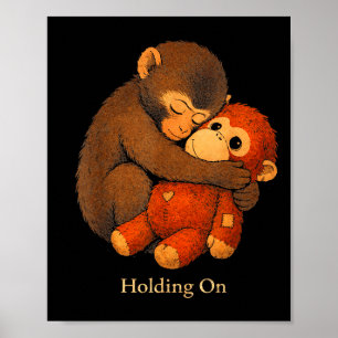Punch Makake hält sich an emotionalem Affen-Plüsch Poster