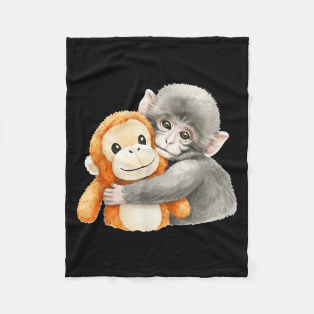 Punchkung der Affe hält Plüschfreund-Meme Fleecedecke (Vorderseite)