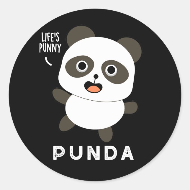 Punda Funny Animal Panda Pun Dark BG Runder Aufkleber (Vorderseite)
