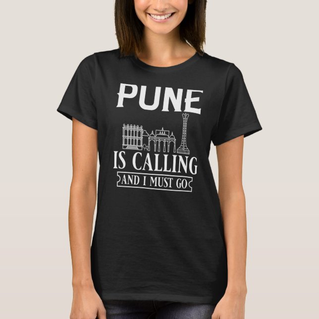 Pune India City Skyline Map Travel T-Shirt (Vorderseite)