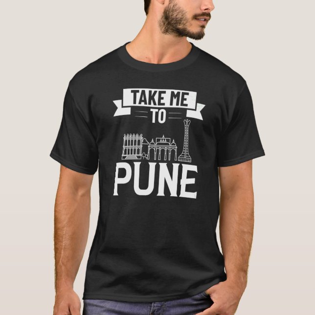 Pune India City Skyline Map Travel T-Shirt (Vorderseite)
