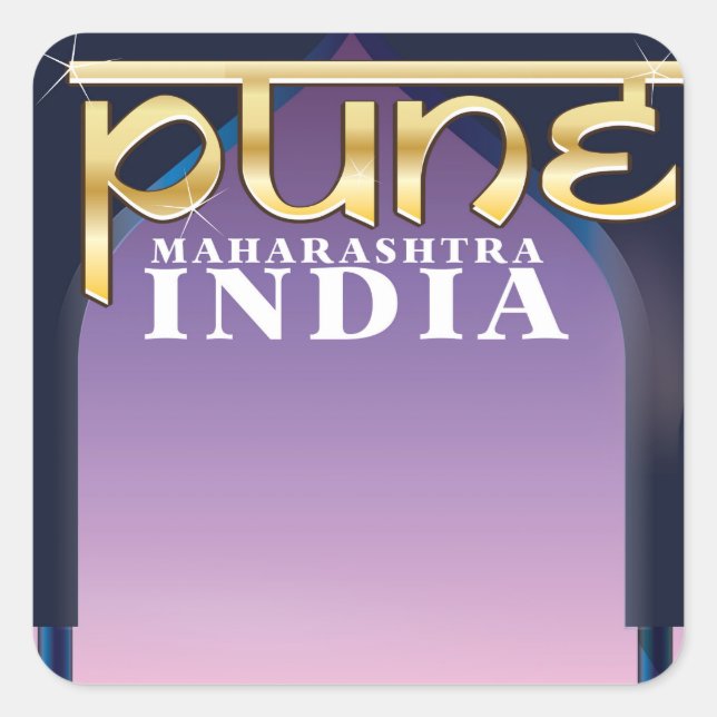 Pune, Maharashtra Indien Urlaubsposter Quadratischer Aufkleber (Vorderseite)