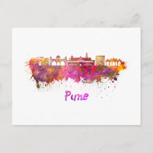 Pune-Skyline in Aquarellfarbe Postkarte