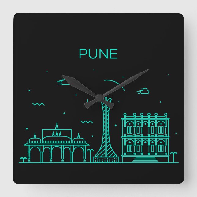 Pune skyline quadratische wanduhr (Vorderseite)