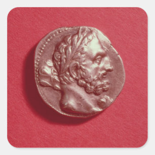 Punic Coin trägt den Kopf von Hamilcar Barca Quadratischer Aufkleber