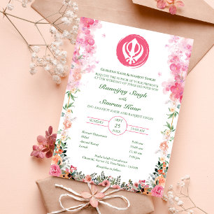 Punjabi Sikh Wedding Anand Karaj Floral Einladung