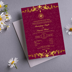 Punjabi Sikh Wedding Anand Karaj Golden Einladung