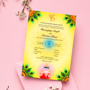 Punjabi Sikh Wedding Anand Karaj Peacock Feather Einladung