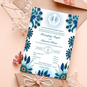 Punjabi Sikh Wedding Anand Karaj Peacock Feather Einladung