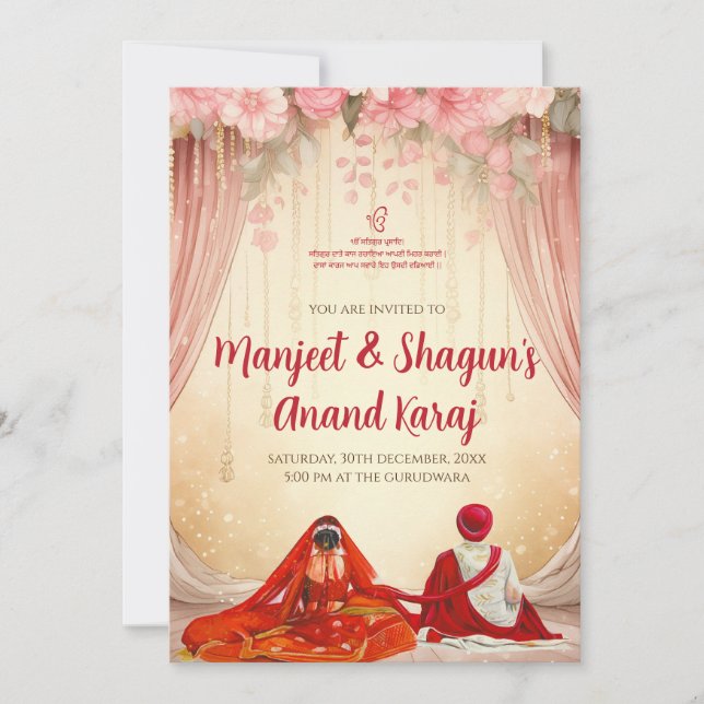 Punjabi Wedding Cards Anand Karaj Einladungen (Vorderseite)