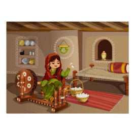 Punjabi Woman Spinnig Charkha - Landleben Poster