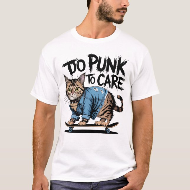 Punk American Drahthaarterrier Cat auf Skateboard T-Shirt (Vorderseite)