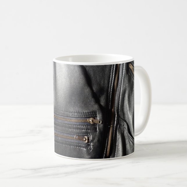 Punk Black Imitate Leather Biker Jacket Kaffeetasse (VorderseiteRechts)