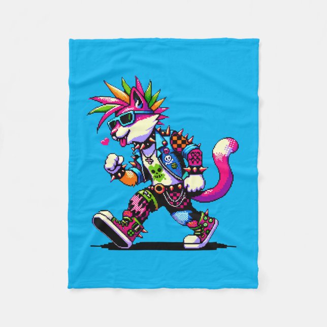 Punk Cat Attitude - Design für Coole Pixel Art Reb Fleecedecke (Vorderseite)