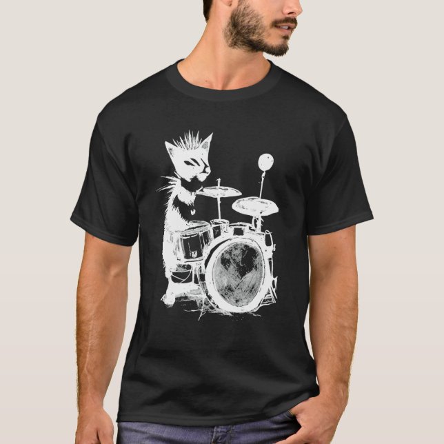 Punk Cat Playing Drums 2 T-Shirt (Vorderseite)