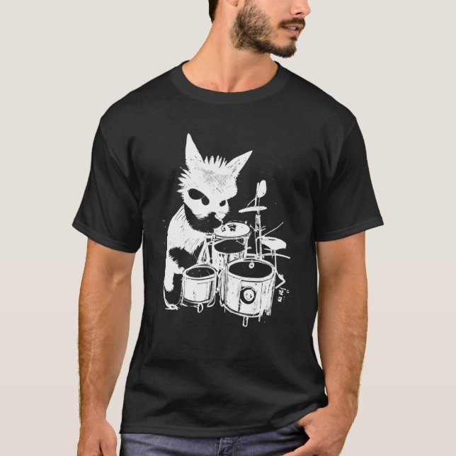 Punk Cat Playing Drums 5 T-Shirt (Vorderseite)
