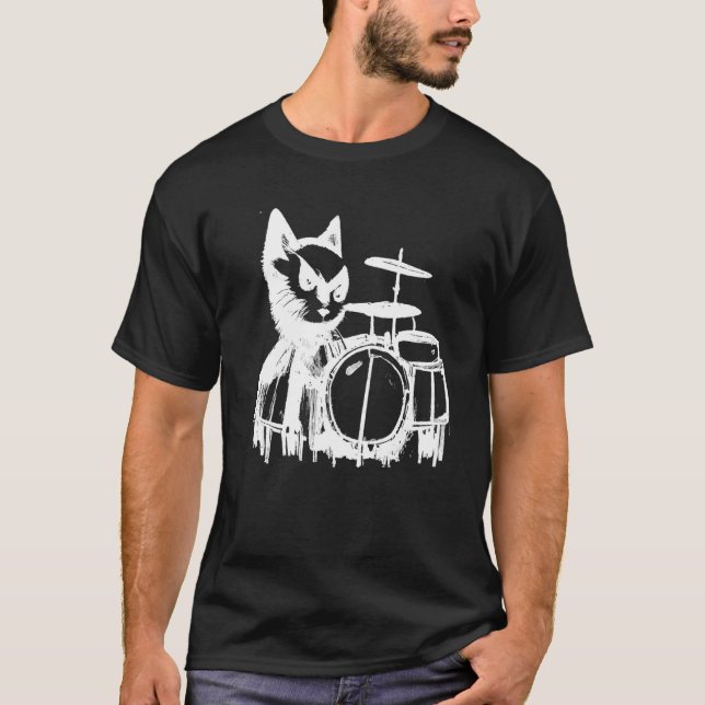 Punk Cat Playing Drums T-Shirt (Vorderseite)