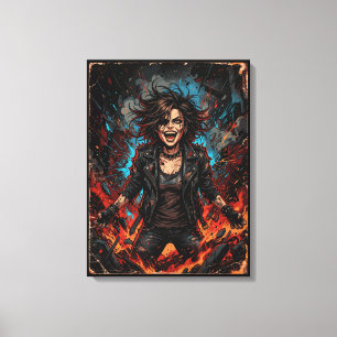 Punk Chaos Mädchen Explosion Grunge Rebell Feuer Leinwanddruck