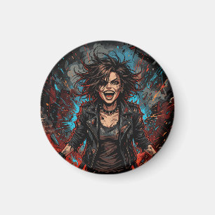 Punk Chaos Mädchen Explosion Grunge Rebell Feuer Magnet