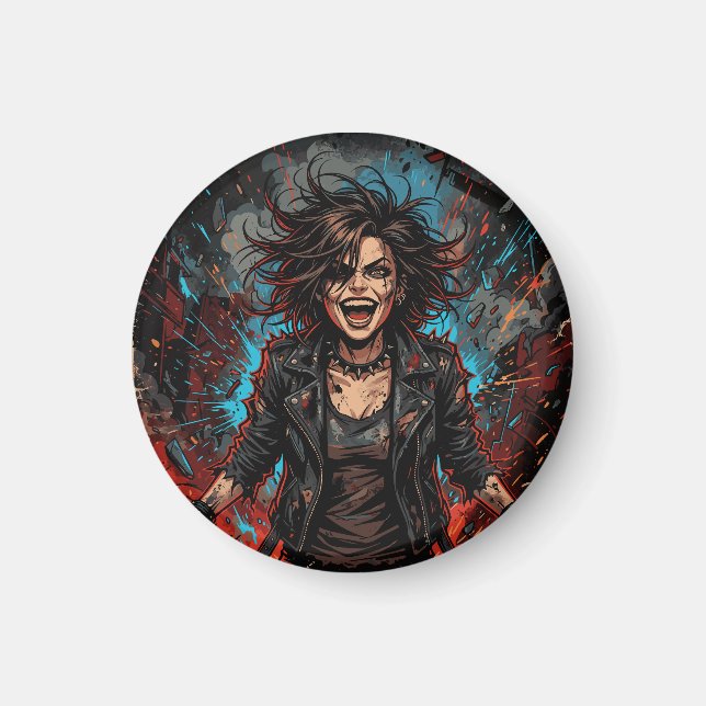 Punk Chaos Mädchen Explosion | Grunge Rebell Feuer Magnet (Vorne)