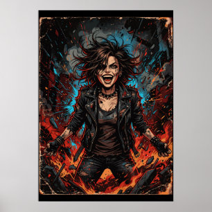 Punk Chaos Mädchen Explosion Grunge Rebell Feuer Poster