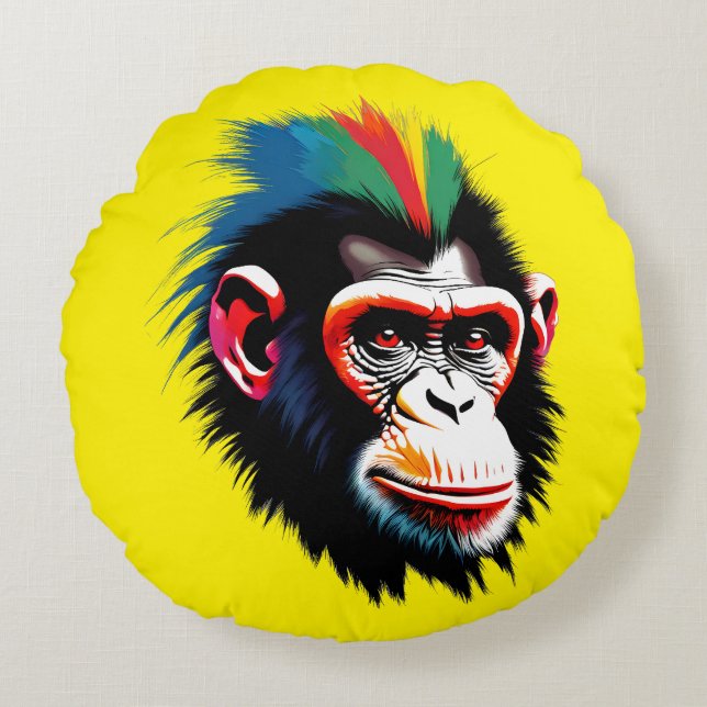 Punk Chimp Rundes Kissen (Vorderseite)