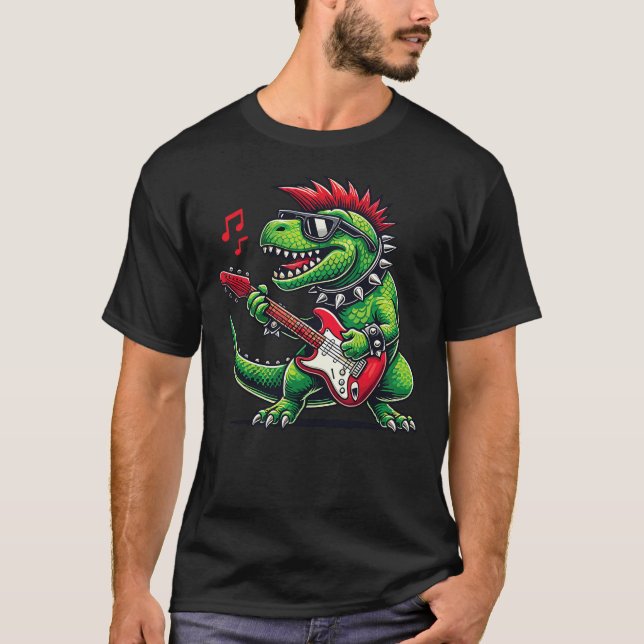 Punk Dinosaur Rock'n Roll Goth Dino Lover Guitar B T-Shirt (Vorderseite)
