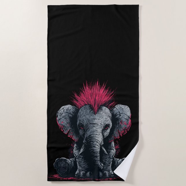Punk Elefant Kunst – Mohawk Tierdesign Strandtuch (Vorderseite)