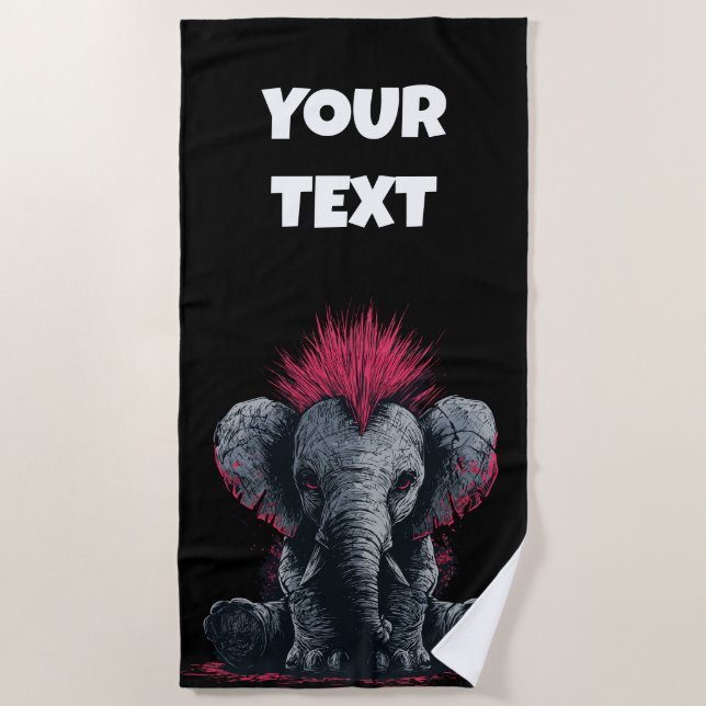 Punk Elefantenkunst – Mohawk-Tierdesign Strandtuch (Vorderseite)